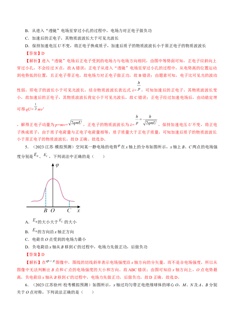 押江苏卷7题电场（解析版）_4.2025物理总复习_2024年新高考资料_5.2024三轮冲刺_备战2024年高考物理临考题号押题（江苏卷）322751514