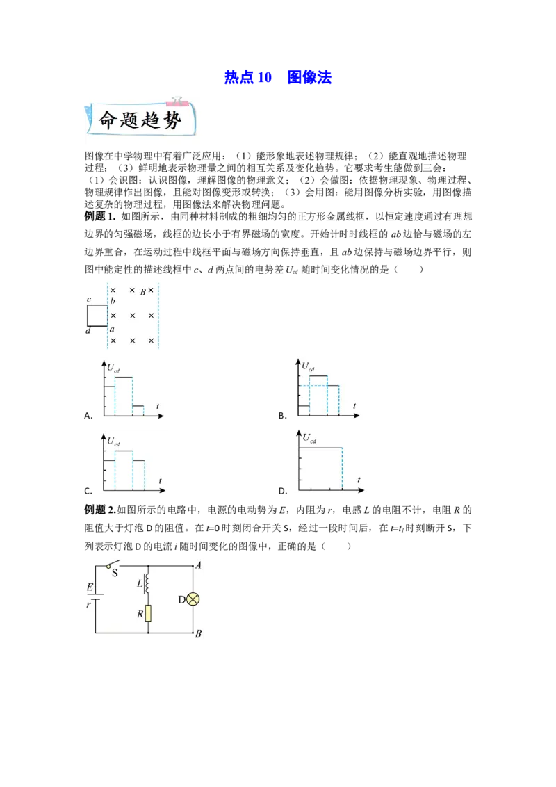 热点10图像法-2023年高考物理热点&middot;重点&middot;难点专练（全国通用）（原卷版）_4.2025物理总复习_赠品通用版（老高考）复习资料_专项复习