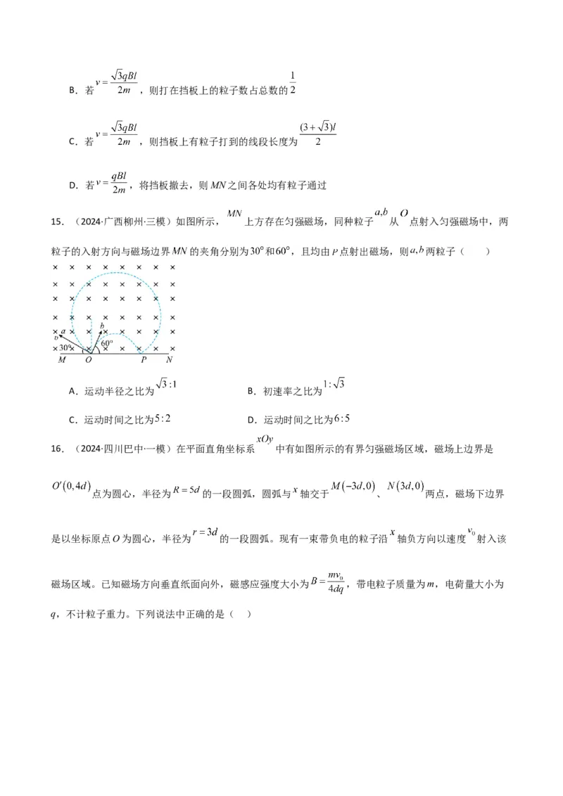 专题突破卷11带电粒子在磁场中的运动（单边界、双边界、三角形、四边形、圆边界、临界问题、多解问题）（原卷版）_4.2025物理总复习_2025年新高考资料_一轮复习