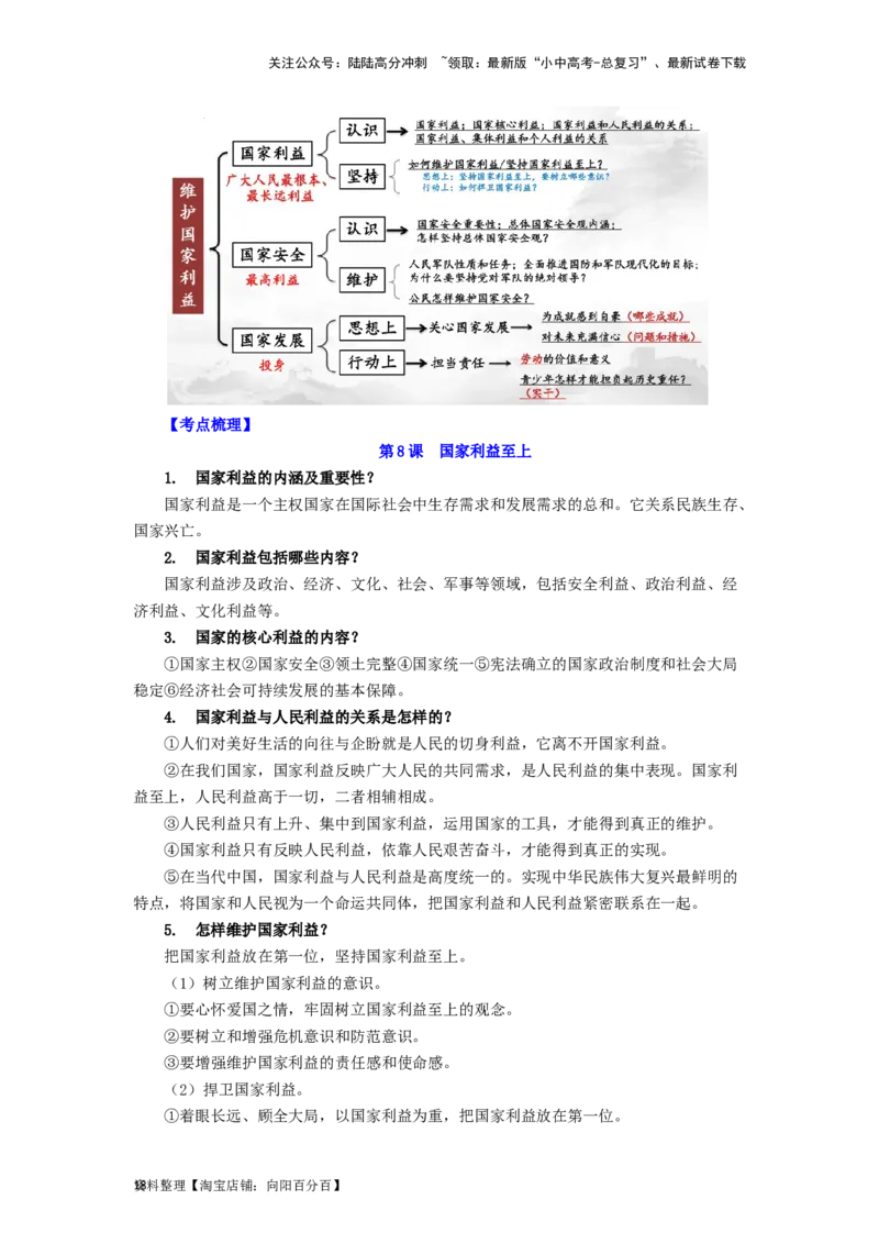八年级道法上册-中考必备知识整理2024中考道德与法治复习6册教材常考知识集锦（部编版）_02中考总复习（2026版更新中）_07-道法-中考总复习_2024年中考复习资料_专项复习资料