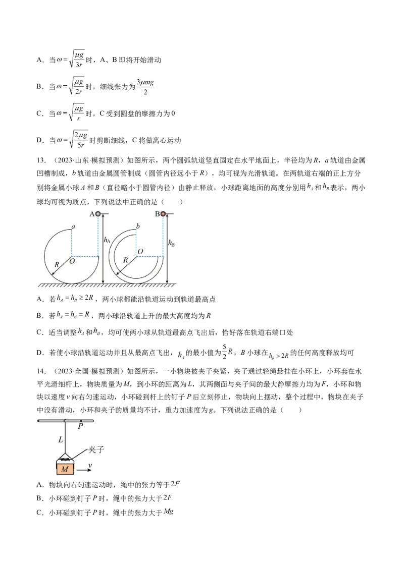 第19讲圆周运动的临界问题（练习）（原卷版）_4.2025物理总复习_2024年新高考资料_1.2024一轮复习_2024年高考物理一轮复习讲练测（新教材新高考）_第19讲圆周运动的临界问题（练习）