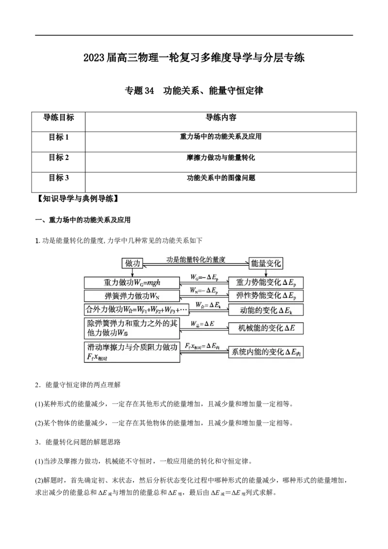 专题34功能关系、能量守恒定律（解析版）_4.2025物理总复习_2023年新高复习资料_一轮复习_2023届高三物理一轮复习多维度导学与分层专练