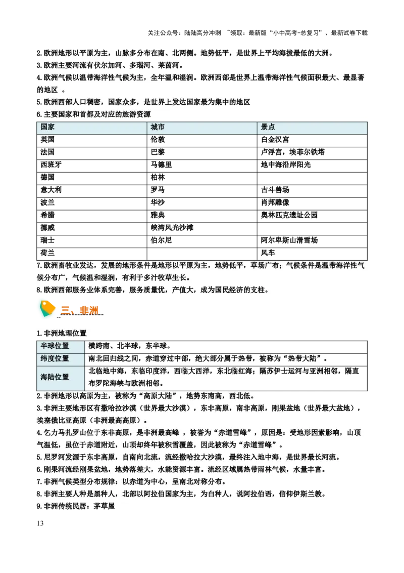 初中地理默写清单（世界地理二）-2025年中考地理知识点梳理_02中考总复习（2026版更新中）_09-地理-中考总复习_2025中考地理复习资料_2025年中考地理知识点_默写清单