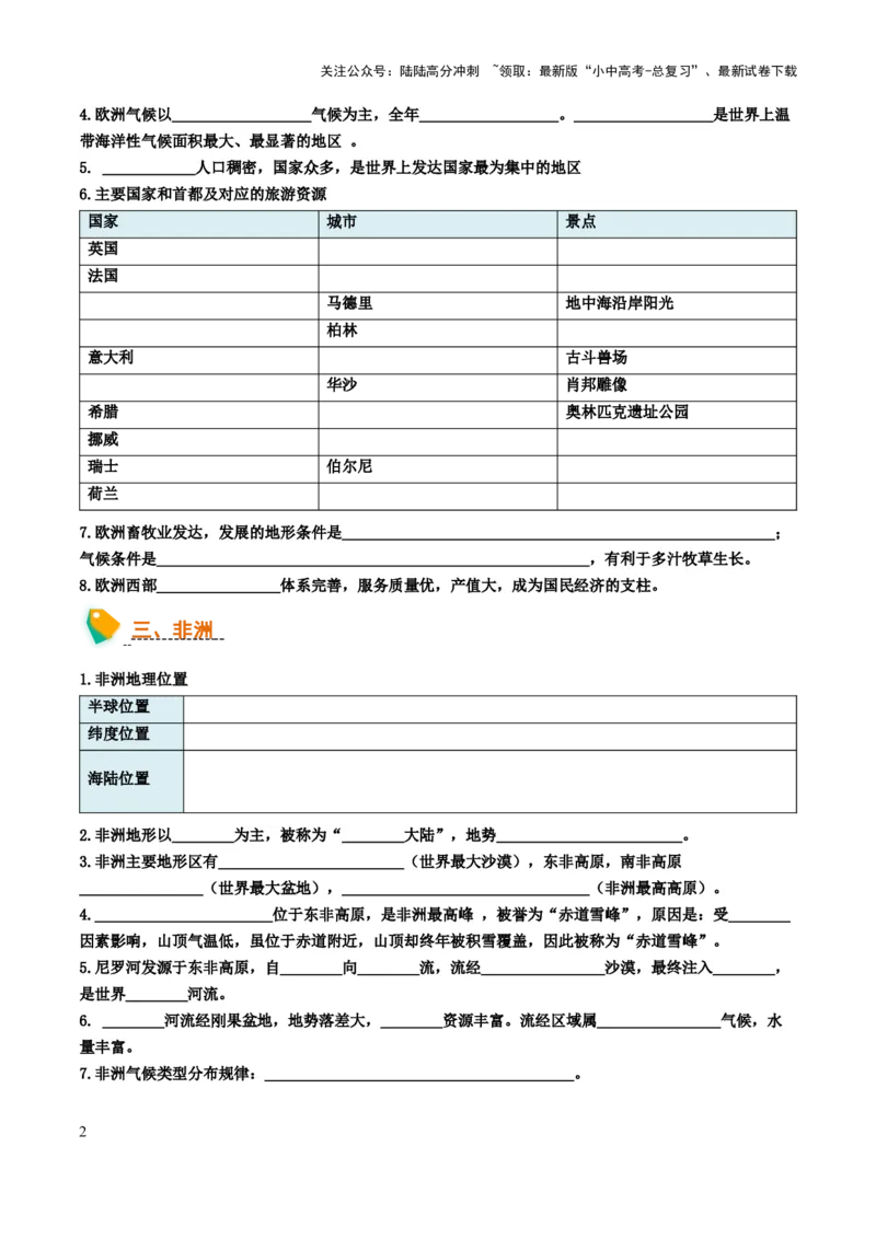 初中地理默写清单（世界地理二）-2025年中考地理知识点梳理_02中考总复习（2026版更新中）_09-地理-中考总复习_2025中考地理复习资料_2025年中考地理知识点_默写清单