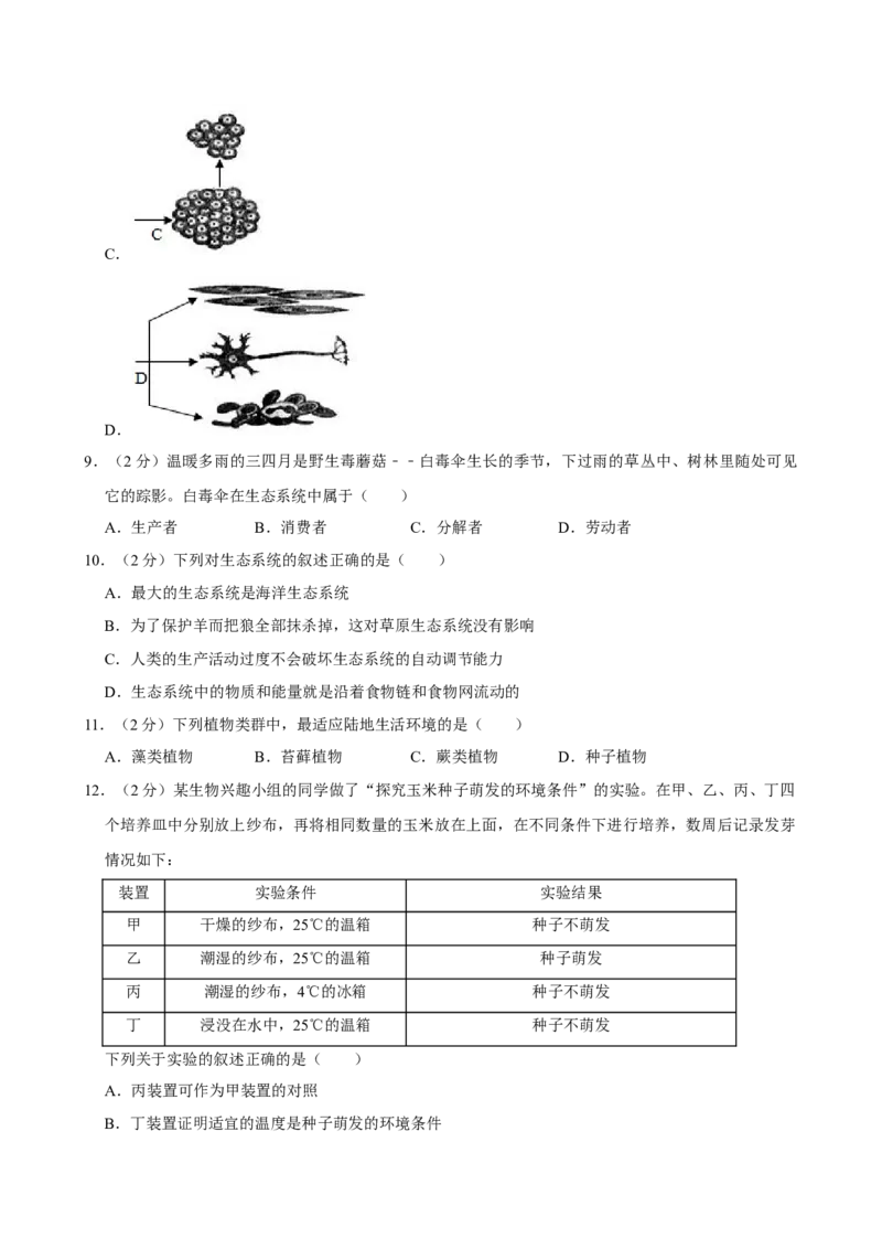 2009年广东省中考生物真题及答案_❤广东中考真题备考2026_8.广东中考生物2008-2025
