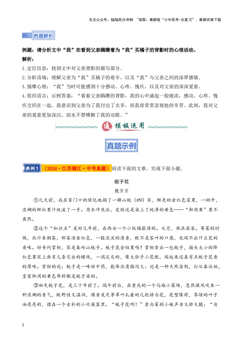 模板08揣摩补写人物心理类题型（答题模板）解析版_02中考总复习（2026版更新中）_01-语文-中考总复习_2025年中考资料_2025年中考语文答题方法模板