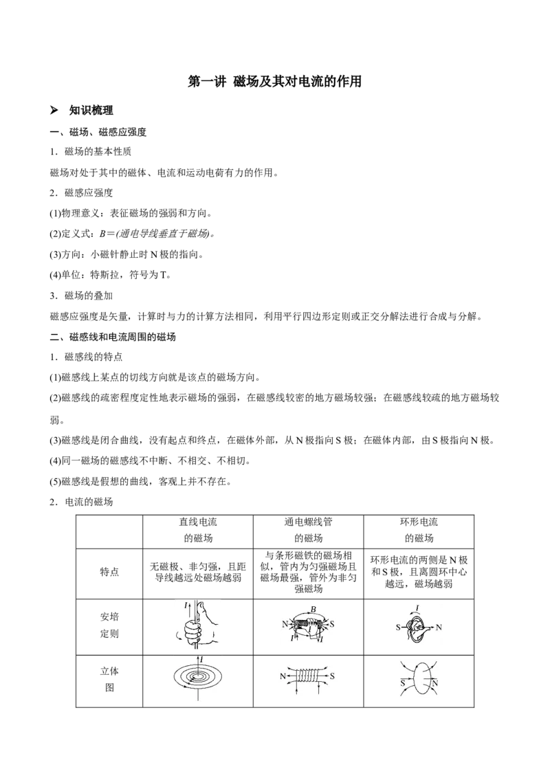第一讲磁场及其对电流的作用（解析版）_4.2025物理总复习_2023年新高复习资料_一轮复习_2023年高三物理一轮复习精讲精练278111462_第十章磁场