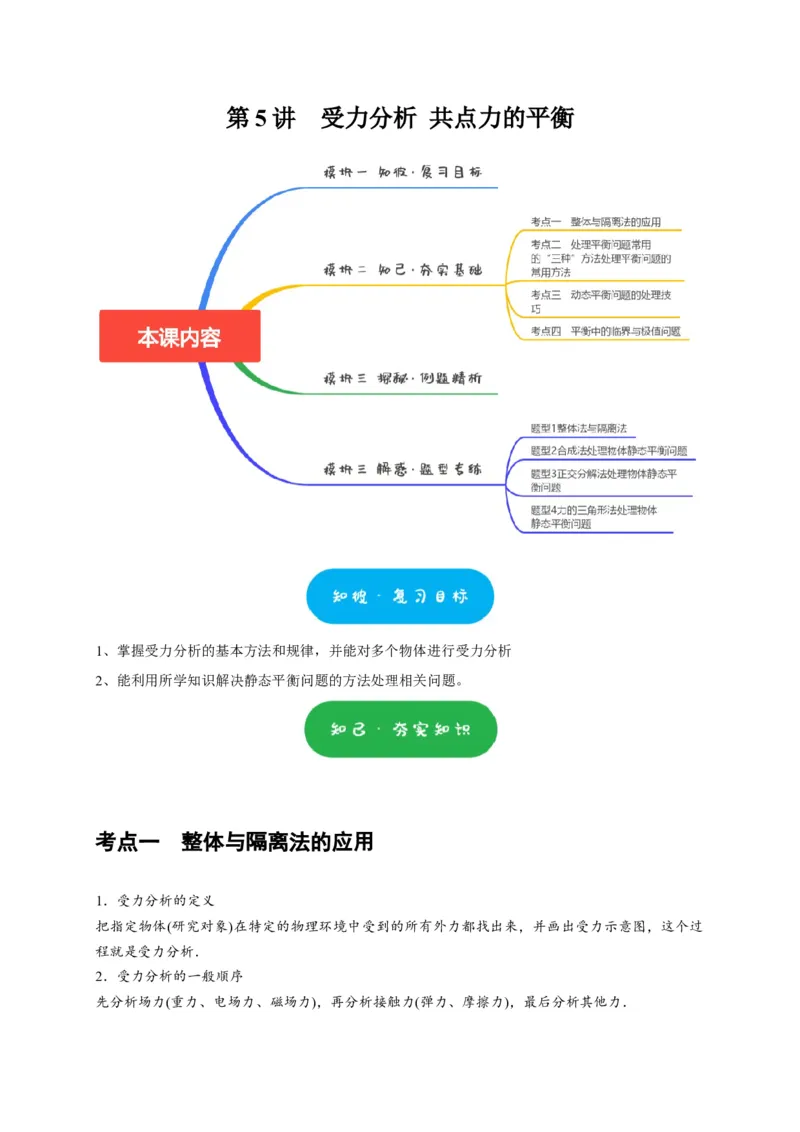 第5讲　受力分析共点力的平衡（原卷版）_4.2025物理总复习_2025年新高考资料_一轮复习_2025届高考物理一轮复习考点精讲精练（全国通用）（完结）