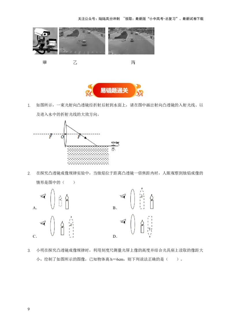易错点05掌握透镜的成像问题（6陷阱点4题型）（原卷版）_02中考总复习（2026版更新中）_04-物理-中考总复习_2025年中考复习资料_2025年中考物理考试易错题（全国通用）