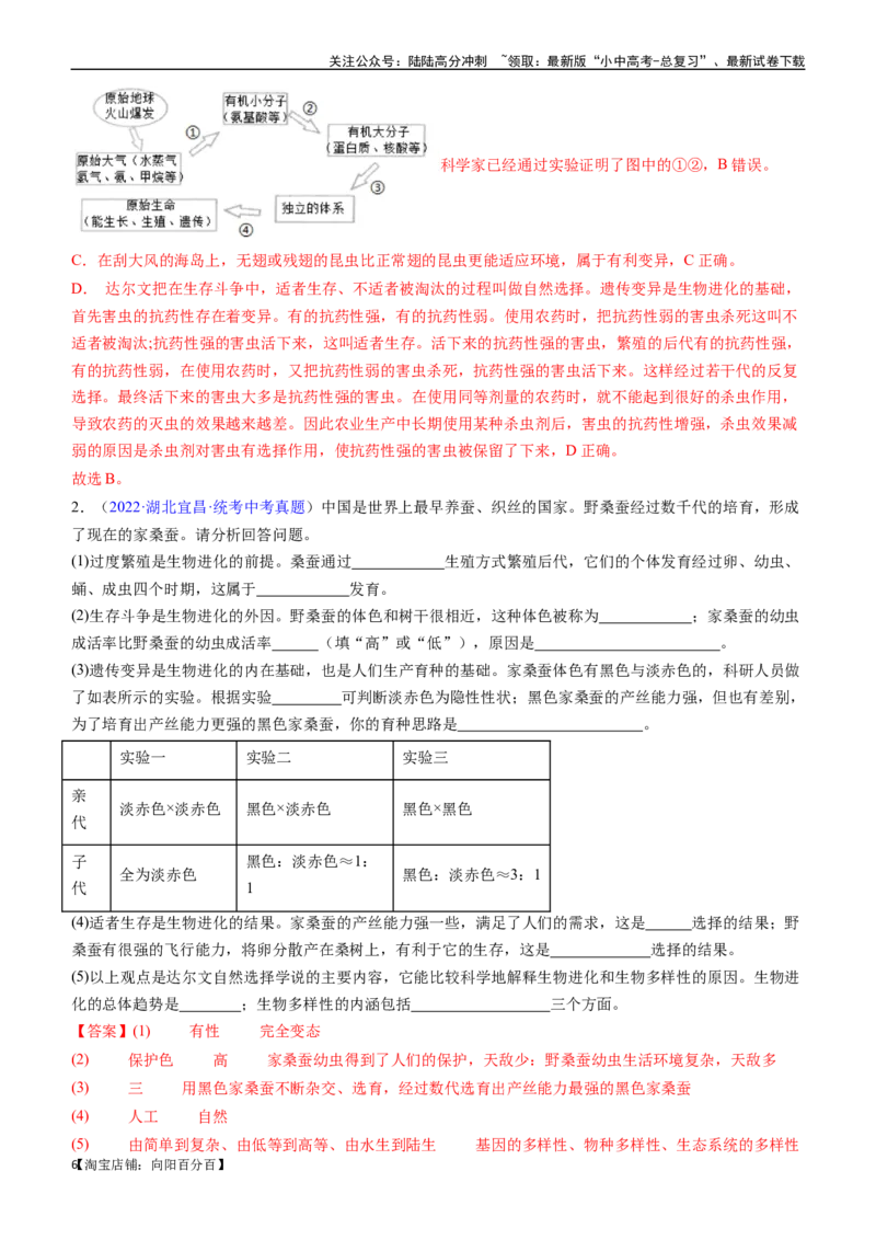 清单14生命起源和生物进化（3大考点+5大高频命题点）（教师版）_02中考总复习（2026版更新中）_08-生物-中考总复习_2024年中考复习资料_一轮复习_教师版（含答案解析）