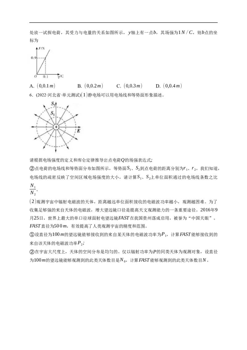 第01练　电场力的性质（原卷版）_4.2025物理总复习_2023年新高复习资料_一轮复习_2023年高考物理一轮复习小题多维练（新高考专用）_第八章　静电场_第01练电场力的性质