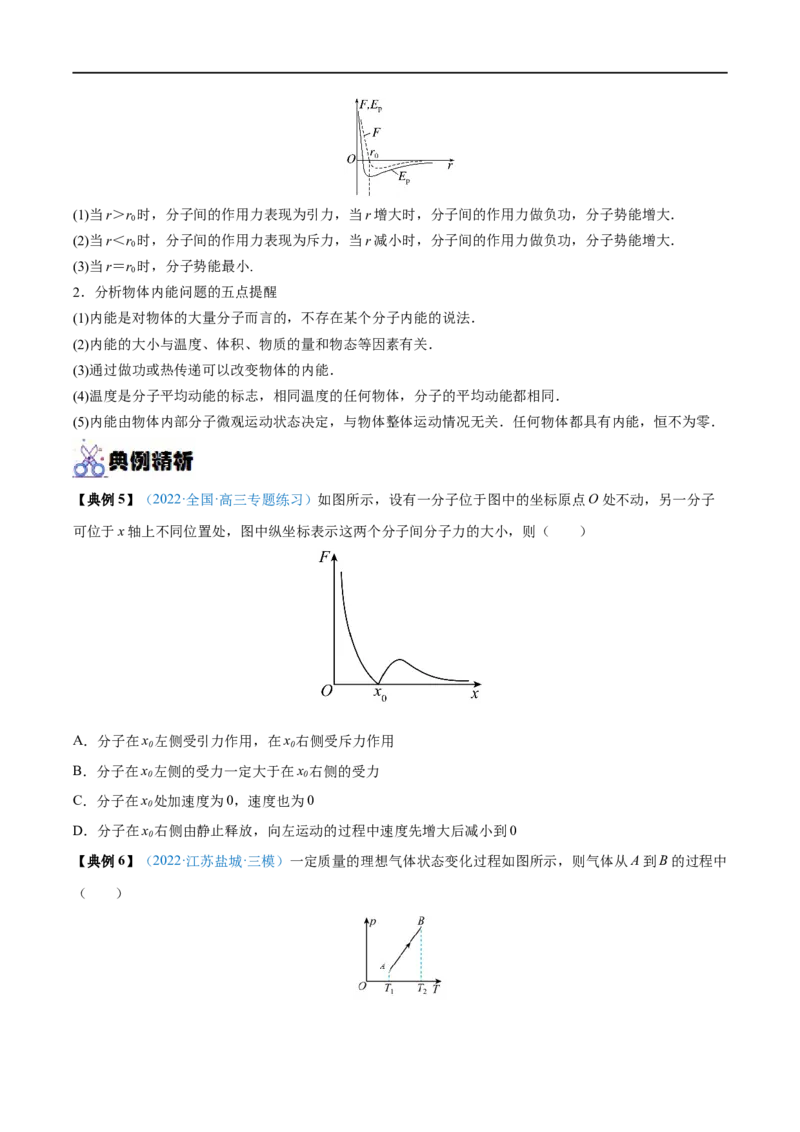 专题33分子动理论　内能&mdash;&mdash;全攻略备战2023年高考物理一轮重难点复习（原卷版）_4.2025物理总复习_2023年新高复习资料_一轮复习_全攻略备战2023年高考物理一轮重难点复习