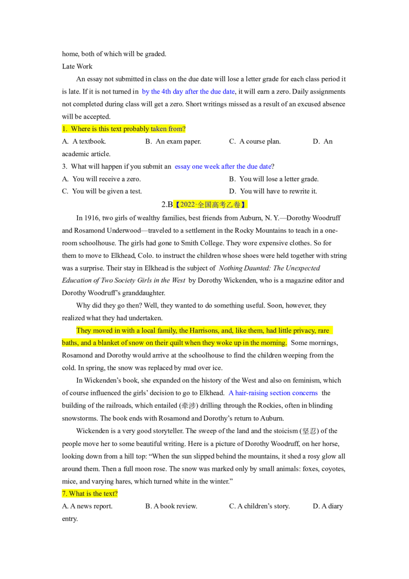 2023年高考英语二轮复习教案（新高考专用）阅读理解02推理判断Word版无答案_3.2025英语总复习_2023年新高考资料_二轮复习_新高考专用2023年高考英语二轮复习教案+试题（含解析）