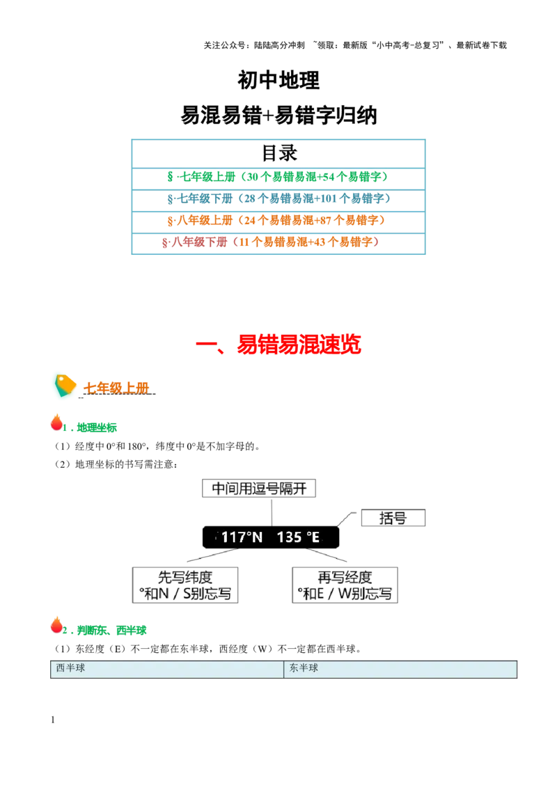 初中地理易混易错+易错字归纳-2025年中考地理知识点梳理_02中考总复习（2026版更新中）_09-地理-中考总复习_2025中考地理复习资料_2025年中考地理知识点_易错题+答题模板