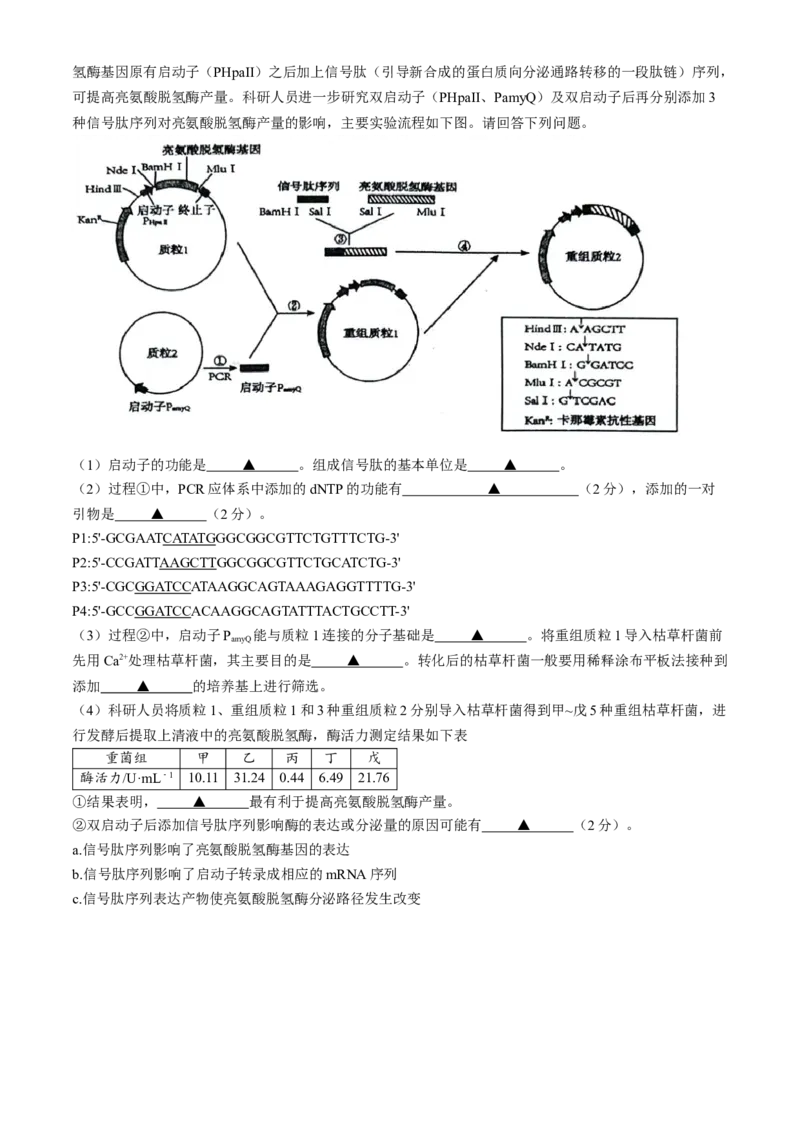 江苏省扬州市2024-2025学年高三上学期开学考试生物Word版含答案_A1502026各地模拟卷（超值！）_9月_240906江苏省扬州市2024-2025学年高三上学期开学考试