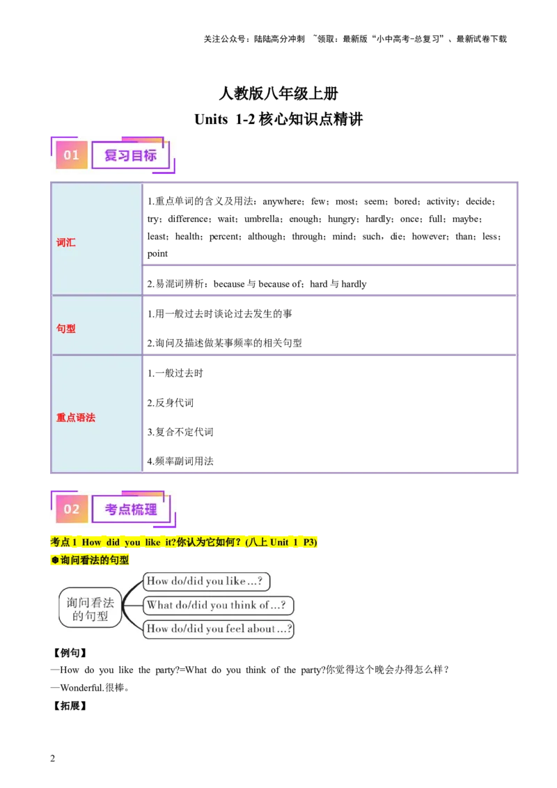 八上Units1-2（讲义）-备战2024年中考英语一轮复习教材梳理（人教版）（教师版）_02中考总复习（2026版更新中）_03-英语-中考总复习_2024年中考复习资料_一轮复习