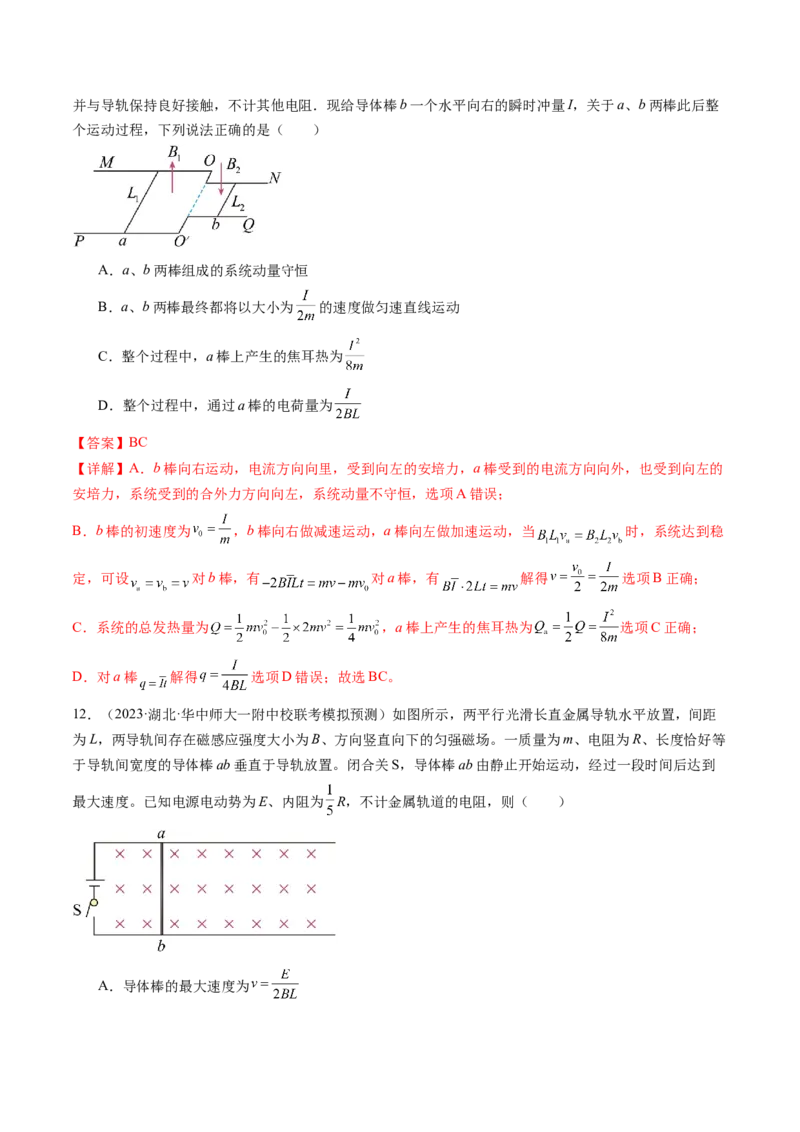 第58讲动量观点在电磁感应中的应用（练习）（解析版）_4.2025物理总复习_2024年新高考资料_1.2024一轮复习_2024年高考物理一轮复习讲练测（新教材新高考）