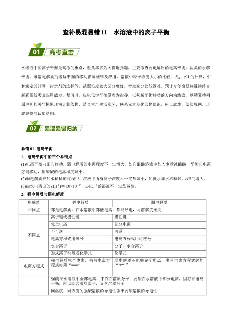 11水溶液中的离子平衡-暑假培优（解析版）_2025秋高中《化学暑假衔接讲义》新高一、二、三（培优讲义+暑假作业本）_新高三化学暑假培优专练