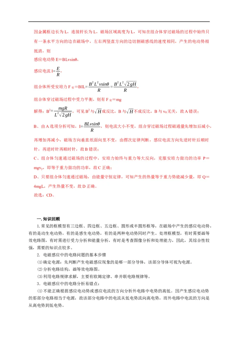 第89讲电磁感应中的框模型（解析版）_4.2025物理总复习_2023年新高复习资料_专项复习_2023届高三物理高考复习101微专题模型精讲精练