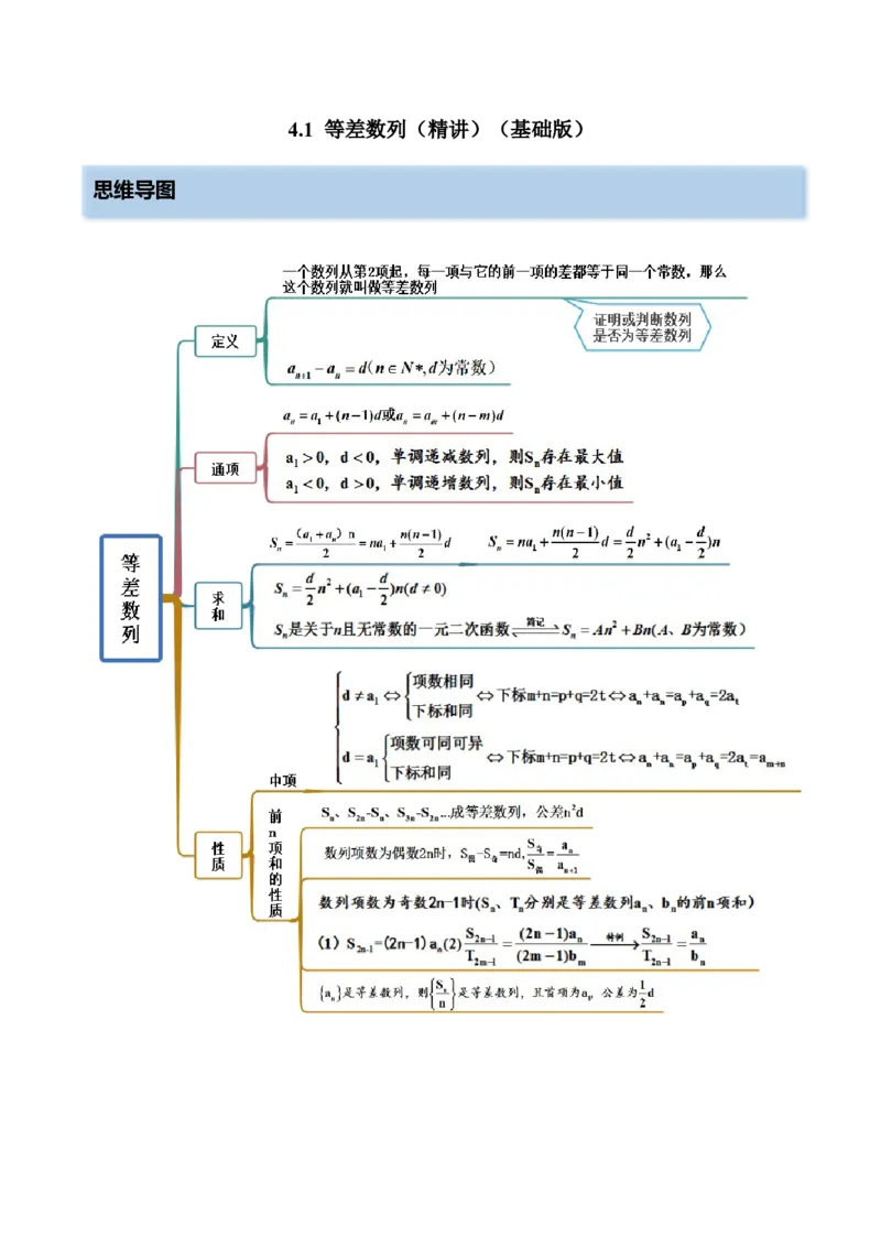 4.1等差数列（精讲）（基础版）（原卷版）_2.2025数学总复习_2023年新高考资料_一轮复习_2023年高考数学一轮复习（基础版）（新高考地区专用）