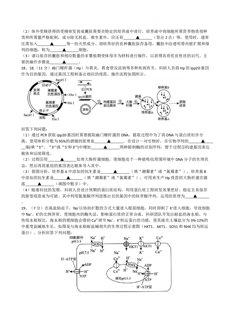 成都石室中学2024-2025学年度上期高2025届定时练习-生物试题_A1502026各地模拟卷（超值！）_9月_240901四川省成都市石室中学2024-2025学年高三上学期入学考
