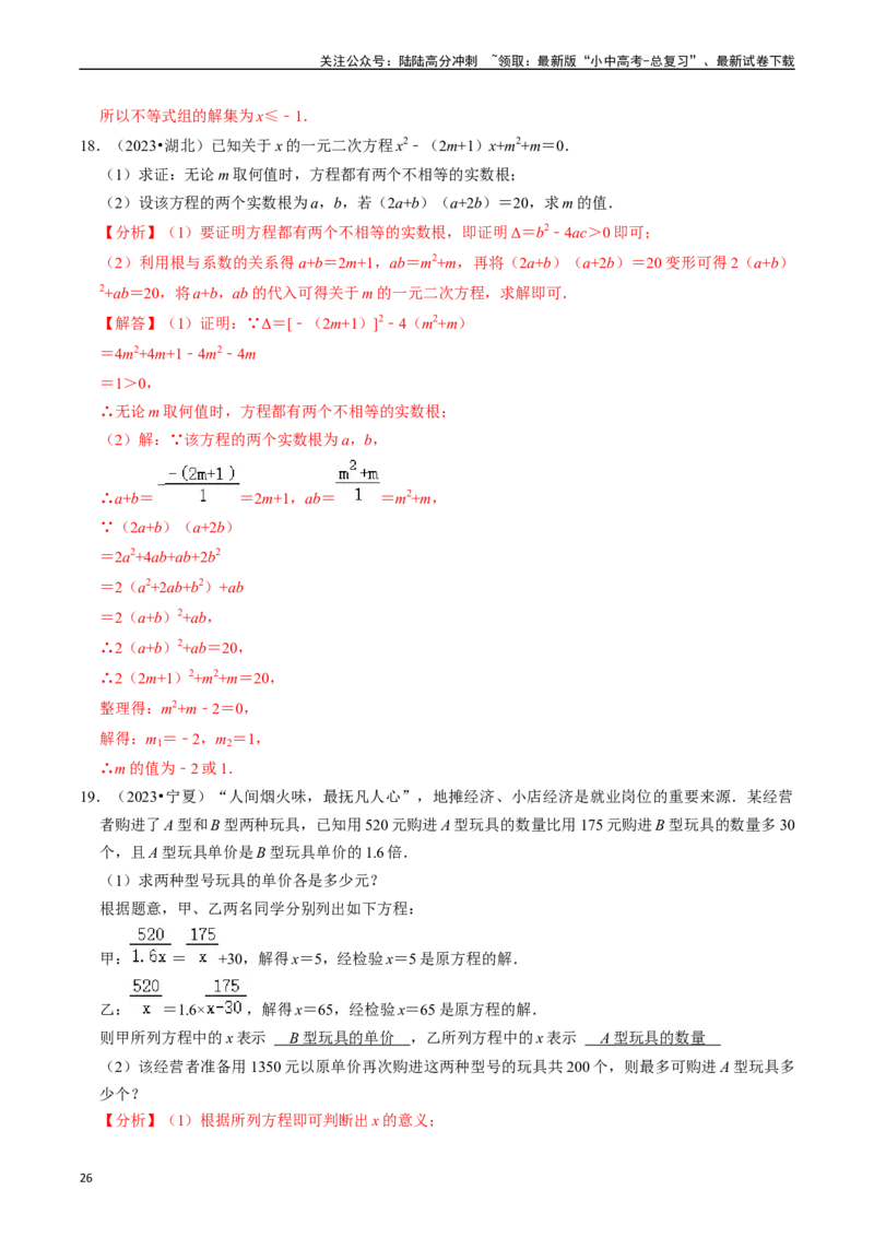 热点02方程（组）与不等式（组）（12大题型+满分技巧+限时分层检测）（解析版）_02中考总复习（2026版更新中）_02-数学-中考总复习_2024年中考复习资料_二轮复习资料_热点