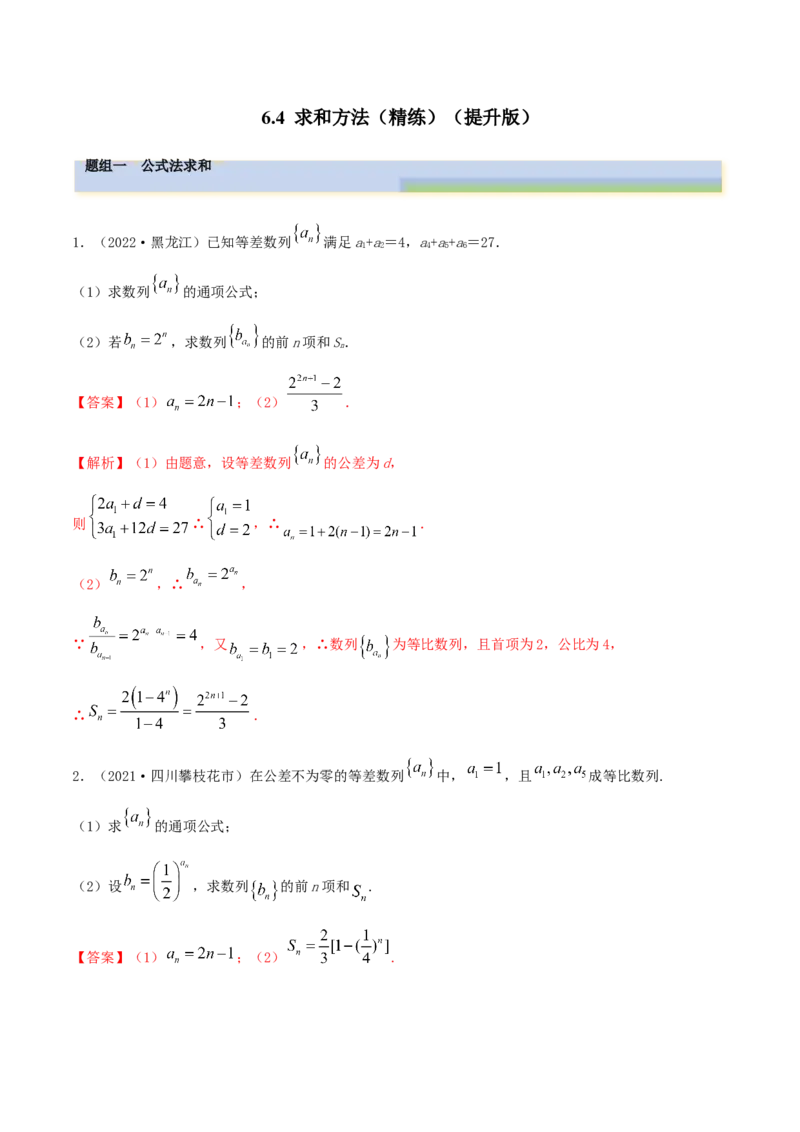 6.4求和方法（精练）（提升版）（解析版）_2.2025数学总复习_2023年新高考资料_一轮复习_2023年高考数学一轮复习（提升版）（新高考地区专用）