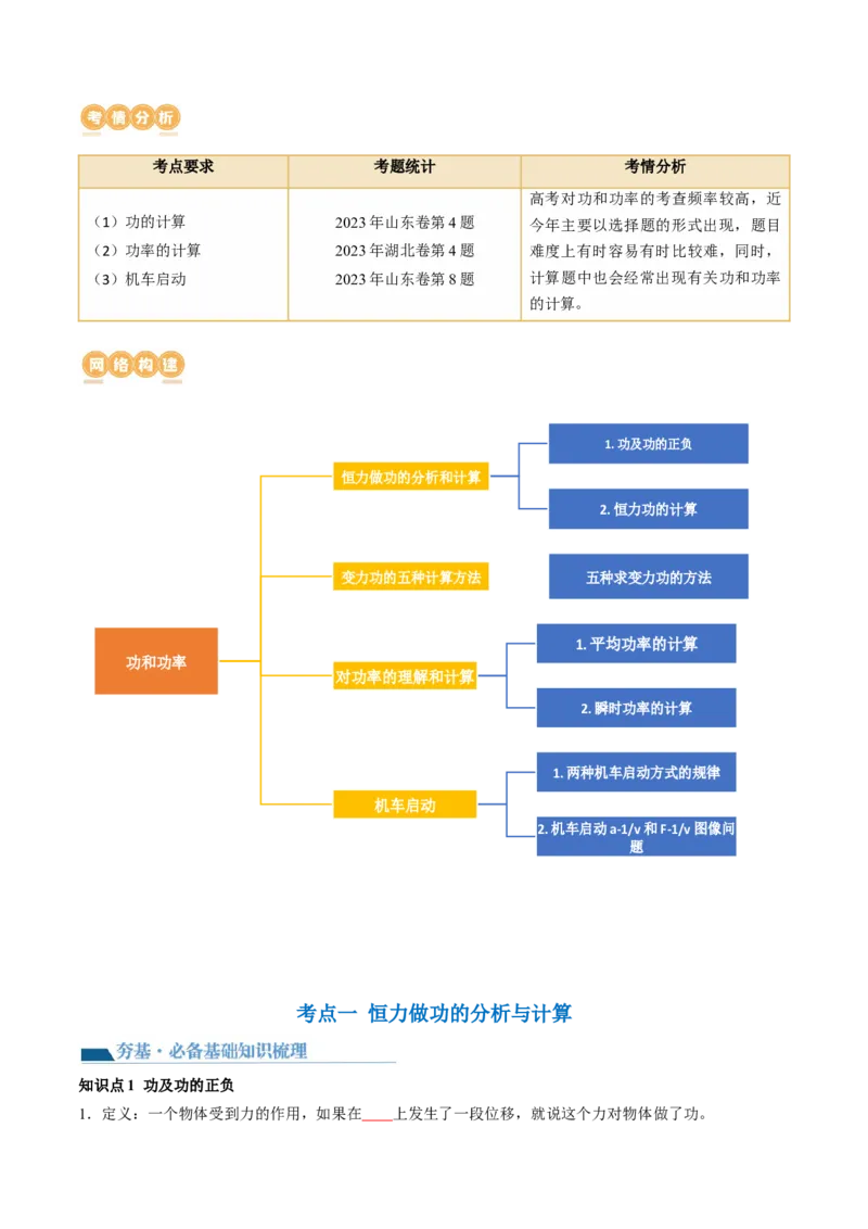 第25讲功和功率（讲义）（原卷版）_4.2025物理总复习_2024年新高考资料_1.2024一轮复习_2024年高考物理一轮复习讲练测（新教材新高考）_第25讲功和功率（讲义）