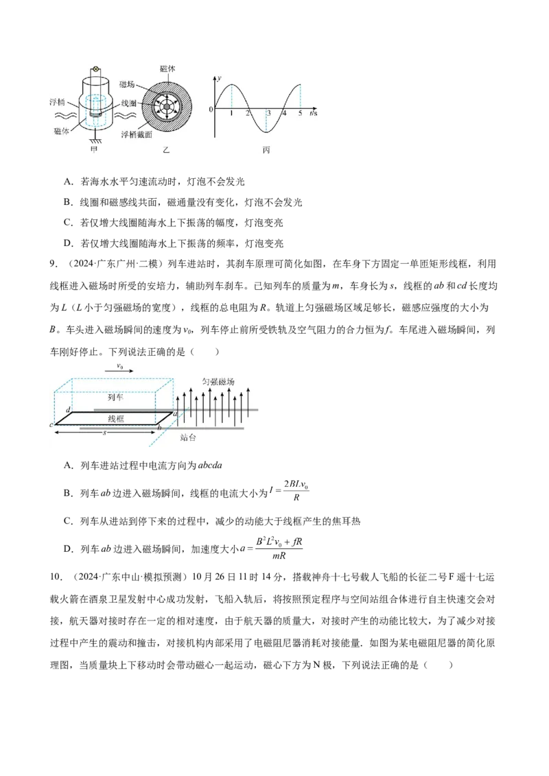 押广东卷选择题8电磁感应（原卷版）_4.2025物理总复习_2024年新高考资料_5.2024三轮冲刺_备战2024年高考物理临考题号押题（广东专用）324210116