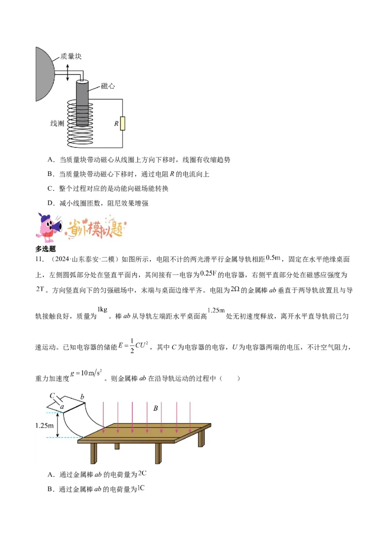 押广东卷选择题8电磁感应（原卷版）_4.2025物理总复习_2024年新高考资料_5.2024三轮冲刺_备战2024年高考物理临考题号押题（广东专用）324210116