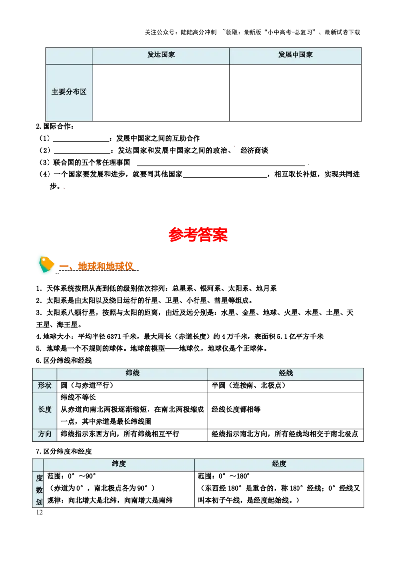初中地理默写清单（世界地理一）-2025年中考地理知识点梳理_02中考总复习（2026版更新中）_09-地理-中考总复习_2025中考地理复习资料_2025年中考地理知识点_默写清单