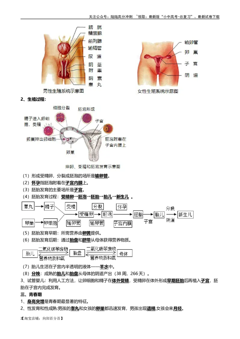 清单12生物的生殖和发育（包括人的生殖）（5大考点+5大高频命题点）（教师版）_02中考总复习（2026版更新中）_08-生物-中考总复习_2024年中考复习资料_一轮复习_教师版（含答案解析）