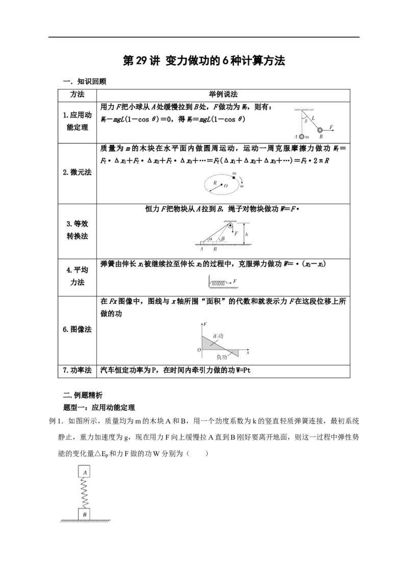 第29讲变力做功的6种计算方法（原卷版）_4.2025物理总复习_2023年新高复习资料_专项复习_2023届高三物理高考复习101微专题模型精讲精练