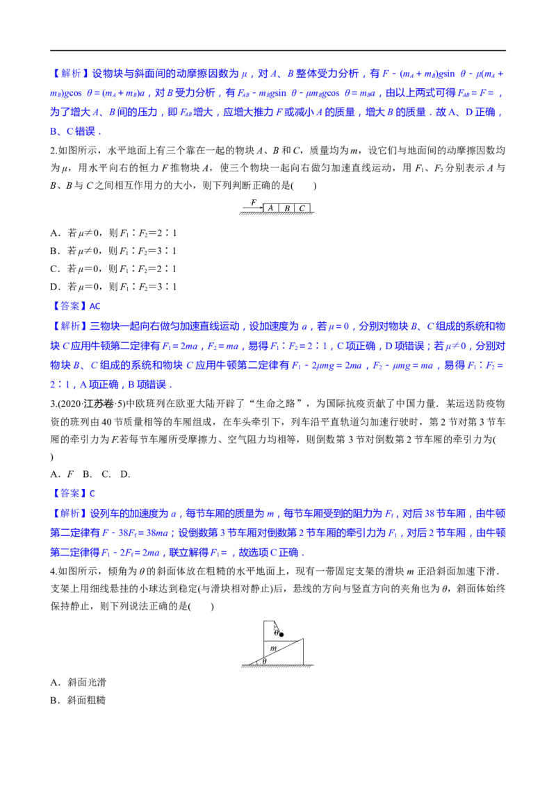 第10练动力学连接体、瞬时性问题-2023年高考物理一轮复习小题多维练（全国通用）（解析版）_4.2025物理总复习_赠品通用版（老高考）复习资料_一轮复习