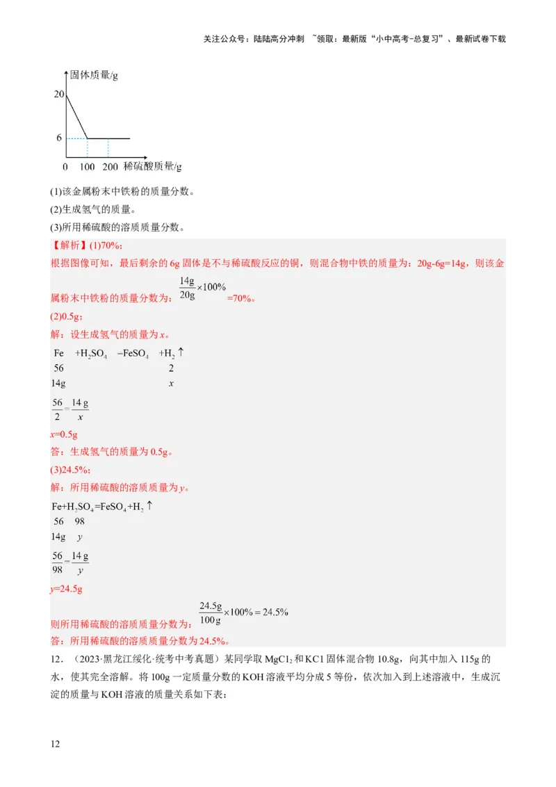 微专题12化学计算-备战2024年中考化学一轮复习考点帮（人教版）（解析版）_02中考总复习（2026版更新中）_05-化学-中考总复习_2024年中考复习资料_一轮复习资料_微专题突破