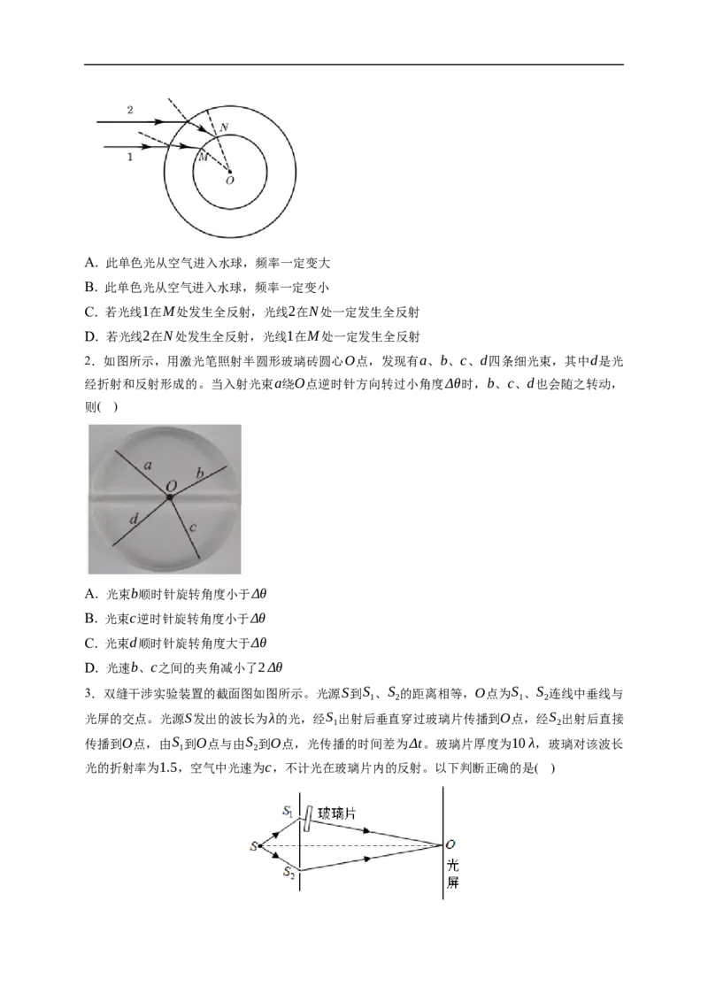 第01练　光的折射　全反射（原卷版）_4.2025物理总复习_2023年新高复习资料_一轮复习_2023年高考物理一轮复习小题多维练（新高考专用）_第十四章　光　电磁波_第01练光的折射　全反射
