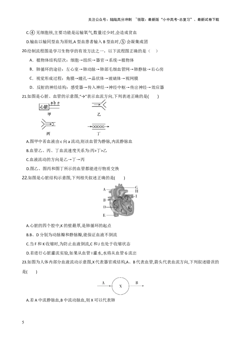 模块四人体生理与健康（测试）（原卷版）_02中考总复习（2026版更新中）_08-生物-中考总复习_2024年中考复习资料_一轮复习_❤2024年中考生物一轮复习讲练测（全国通用）_练习
