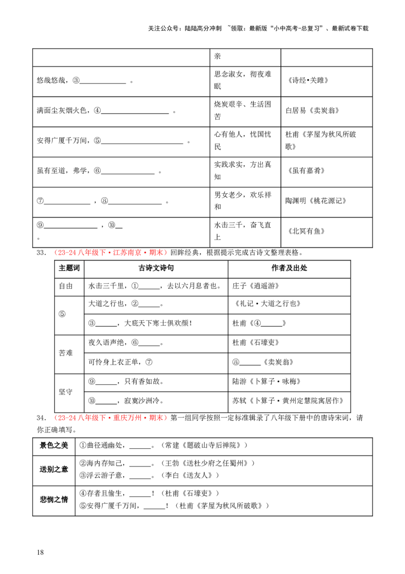八年级下册必备篇目默写-备战2025年中考语文一轮复习古诗文默写（全国通用）原卷版_02中考总复习（2026版更新中）_01-语文-中考总复习_2025年中考资料_中考文言文专项