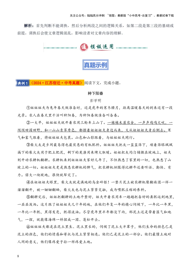 模板03词语（段落）删除（调换）类（答题模板）解析版_02中考总复习（2026版更新中）_01-语文-中考总复习_2025年中考资料_2025年中考语文答题方法模板