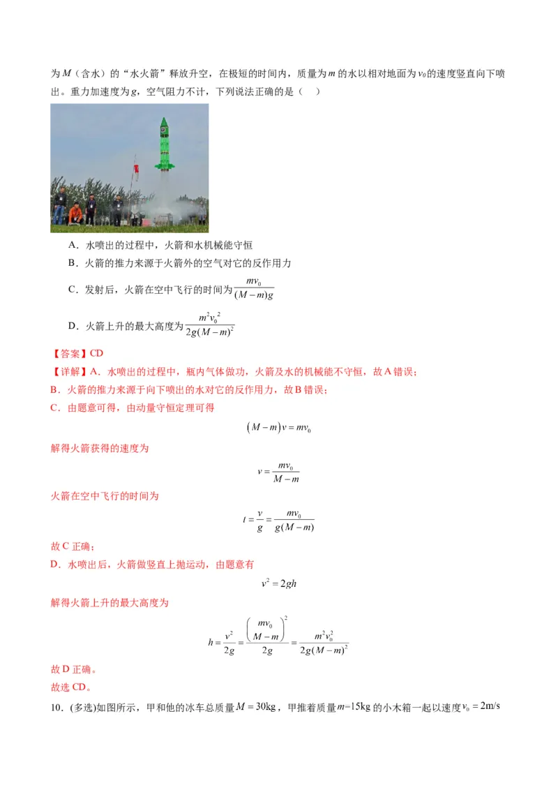 第26讲动量守恒定律及其应用（练习）（解析版）_4.2025物理总复习_2025年新高考资料_一轮复习_2025年高考物理一轮复习讲练测（新教材新高考）