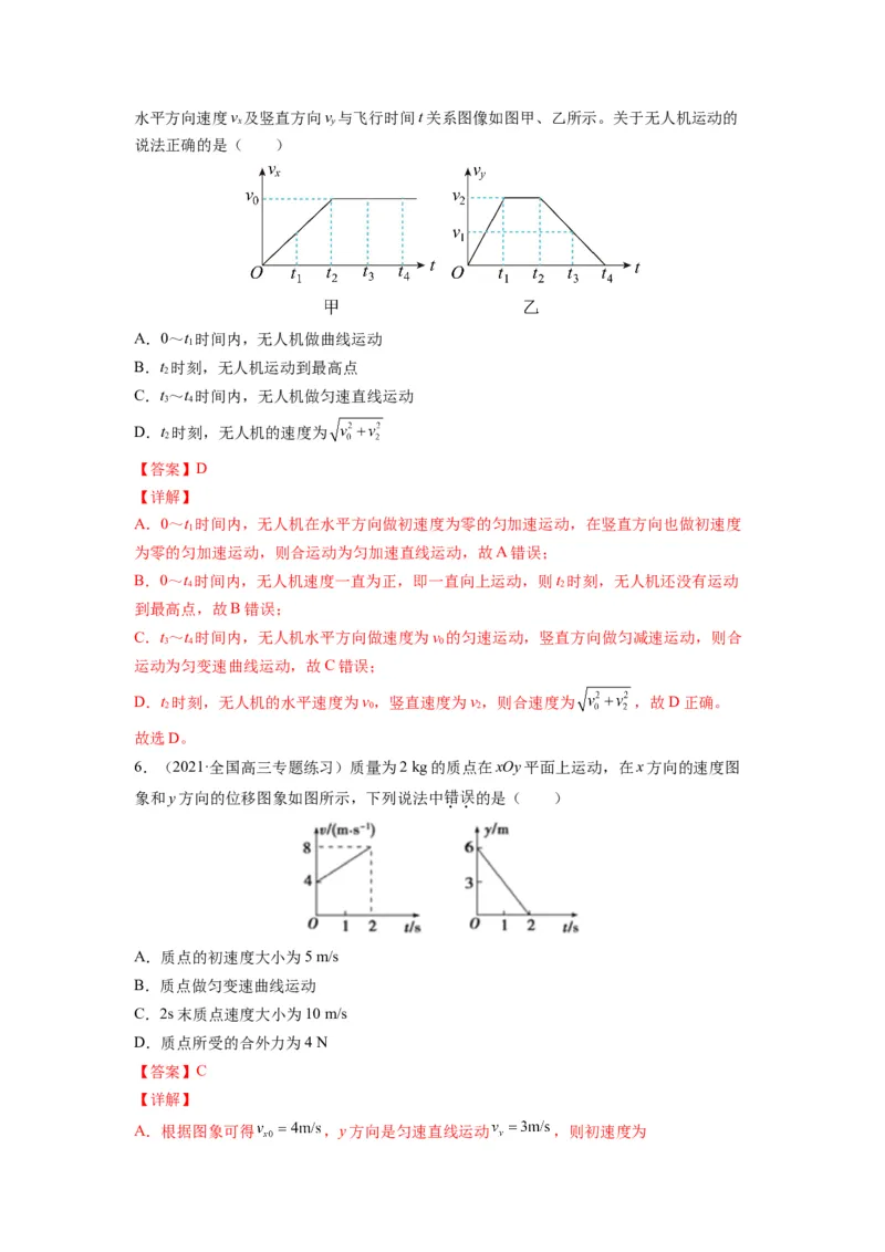 备战2023年高考物理考试易错题&mdash;&mdash;易错点07曲线运动运动的合成与分解答案_4.2025物理总复习_2023年新高复习资料_一轮复习_备战2023新高考物理一轮复习考试易错题（含答案）