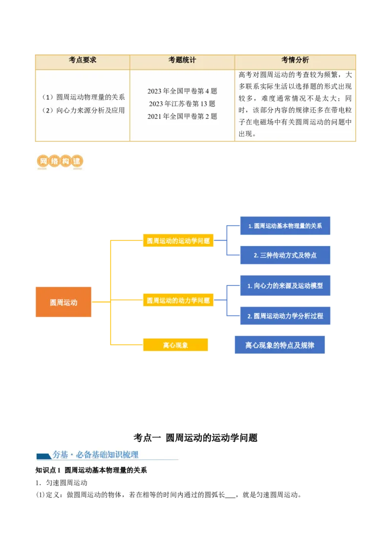 第18讲圆周运动（讲义）（原卷版）_4.2025物理总复习_2024年新高考资料_1.2024一轮复习_2024年高考物理一轮复习讲练测（新教材新高考）_第18讲圆周运动（讲义）