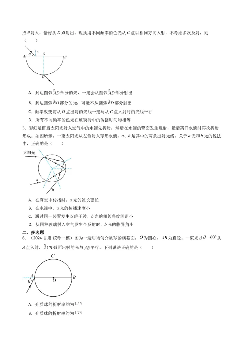 热点14光学中的常见模型（原卷版）_4.2025物理总复习_2024年新高考资料_3.2024专项复习_2024年高考物理热点&middot;重点&middot;难点专练（新高考专用）