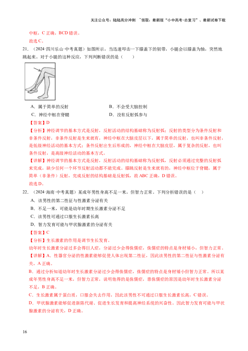 主题五人体生理与健康（讲练）（解析版）_02中考总复习（2026版更新中）_08-生物-中考总复习_2025中考复习资料_2025中考二轮课件ppt+讲义+练习生物_讲义+练习