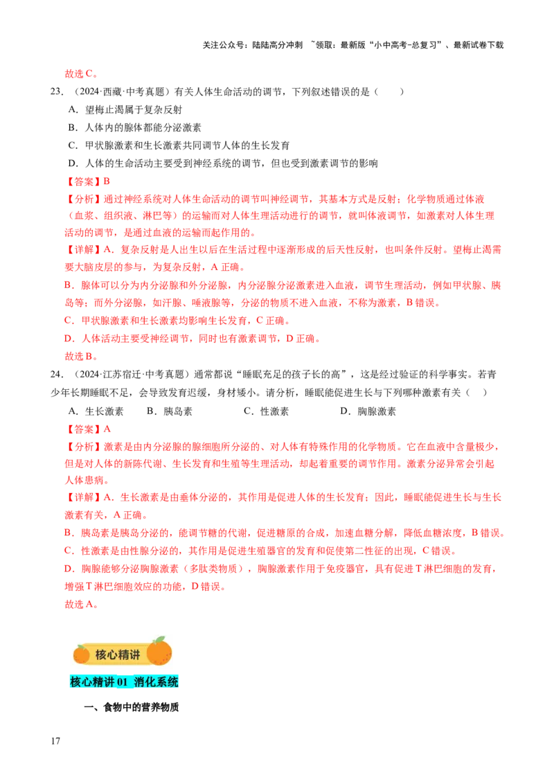 主题五人体生理与健康（讲练）（解析版）_02中考总复习（2026版更新中）_08-生物-中考总复习_2025中考复习资料_2025中考二轮课件ppt+讲义+练习生物_讲义+练习