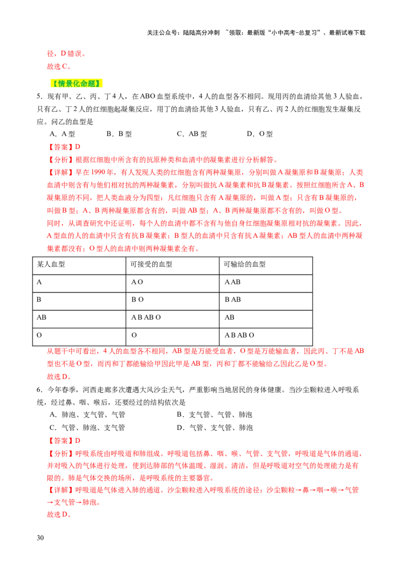 主题五人体生理与健康（讲练）（解析版）_02中考总复习（2026版更新中）_08-生物-中考总复习_2025中考复习资料_2025中考二轮课件ppt+讲义+练习生物_讲义+练习