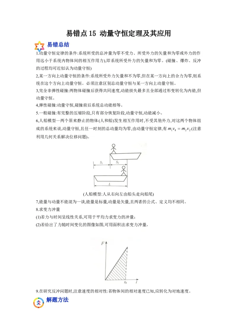 备战2023年高考物理考试易错题&mdash;&mdash;易错点15动量守恒定理及其应用答案_4.2025物理总复习_2023年新高复习资料_一轮复习_备战2023新高考物理一轮复习考试易错题（含答案）