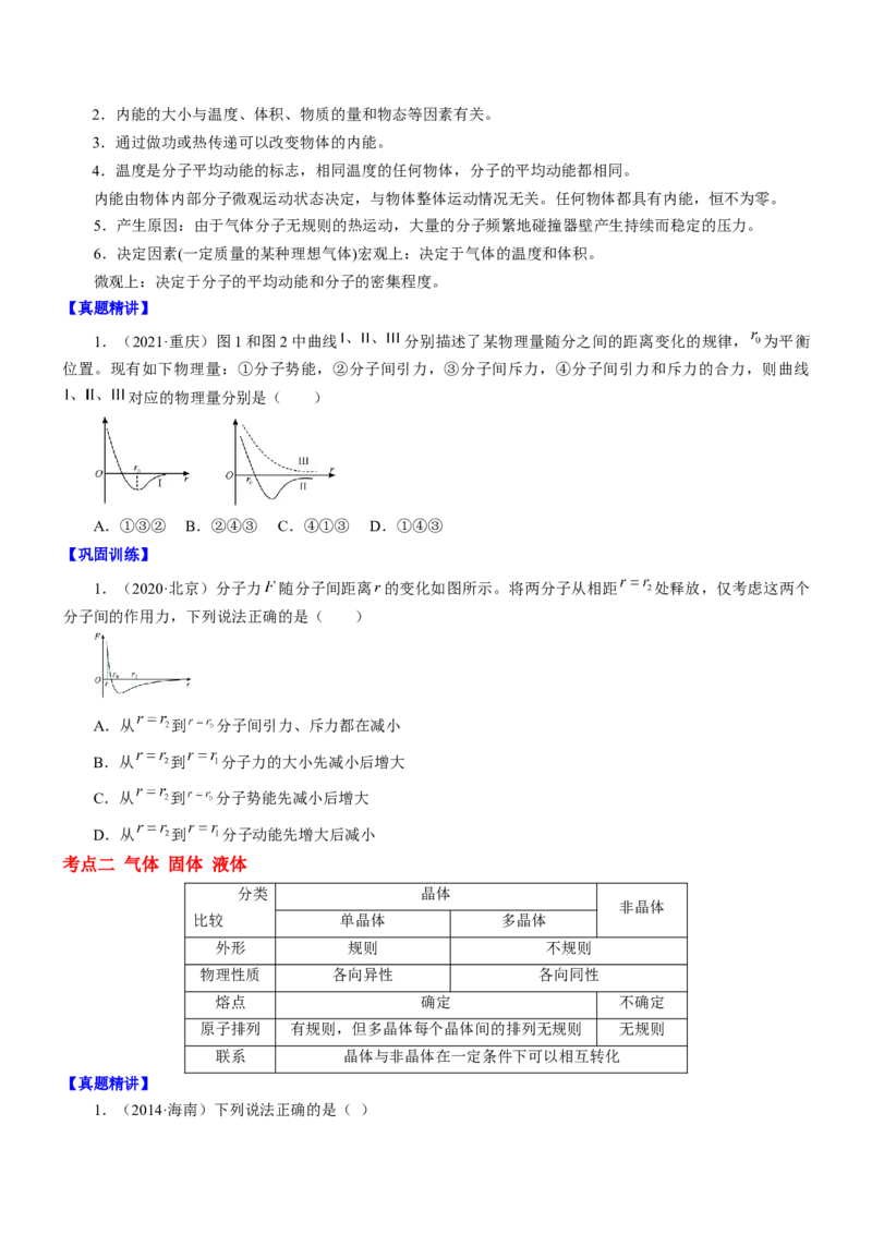 押江苏卷4题热学（原卷版）_4.2025物理总复习_2024年新高考资料_5.2024三轮冲刺_备战2024年高考物理临考题号押题（江苏卷）322751514