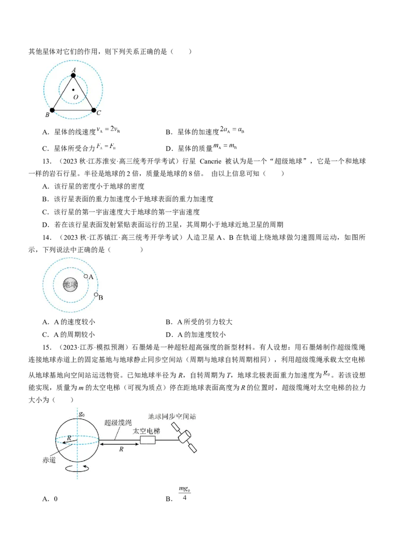 押江苏卷6题万有引力宇宙航行（原卷版）_4.2025物理总复习_2024年新高考资料_5.2024三轮冲刺_备战2024年高考物理临考题号押题（江苏卷）322751514