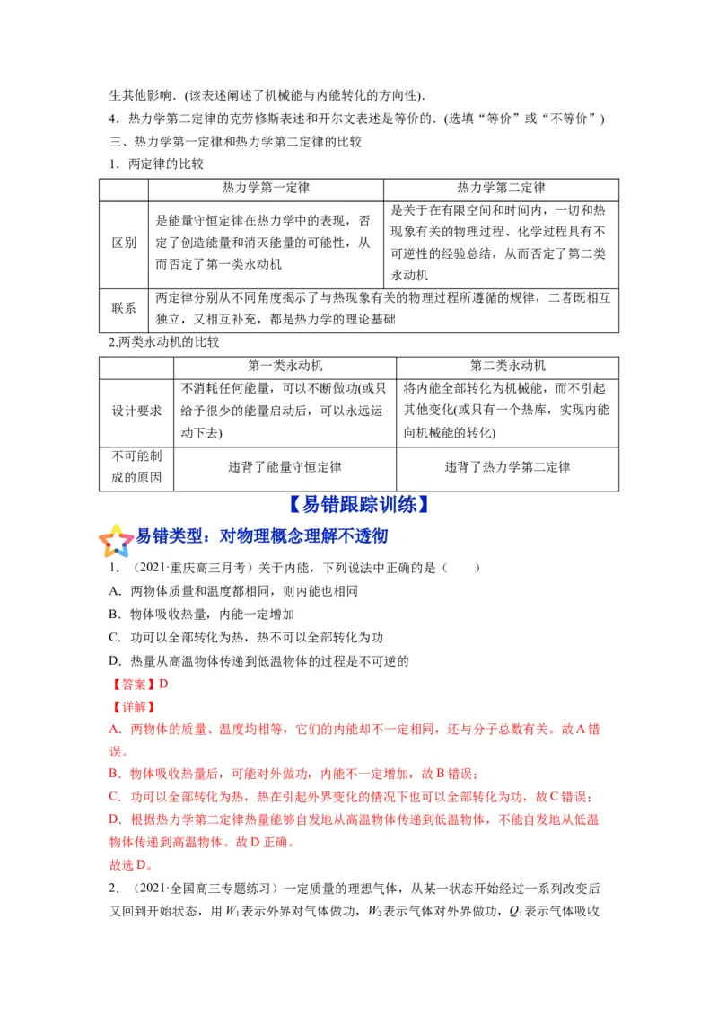 备战2023年高考物理考试易错题&mdash;易错点32热力学定律和能量守恒答案_4.2025物理总复习_2023年新高复习资料_一轮复习_备战2023新高考物理一轮复习考试易错题（含答案）
